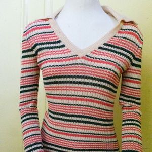 Vintage ADOLFO for Saks Fifth Avenue Pink and Beige Striped Knit Henley Small